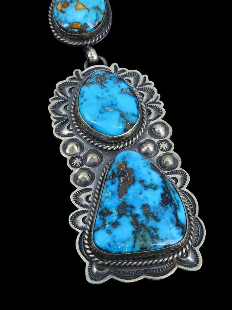 Native American Candelaria Turquoise Sterling Silver Pendant - PuebloDirect.com