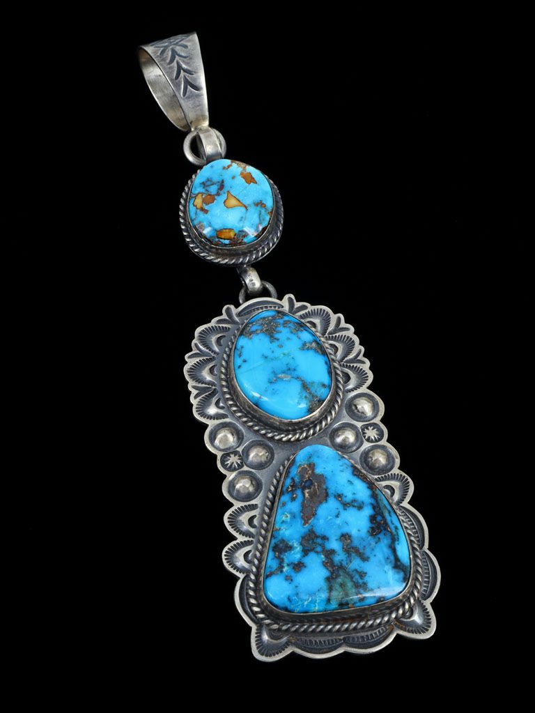 Native American Candelaria Turquoise Sterling Silver Pendant - PuebloDirect.com
