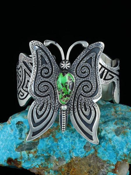 Navajo Carico Lake Turquoise Butterfly Sterling Silver Cuff