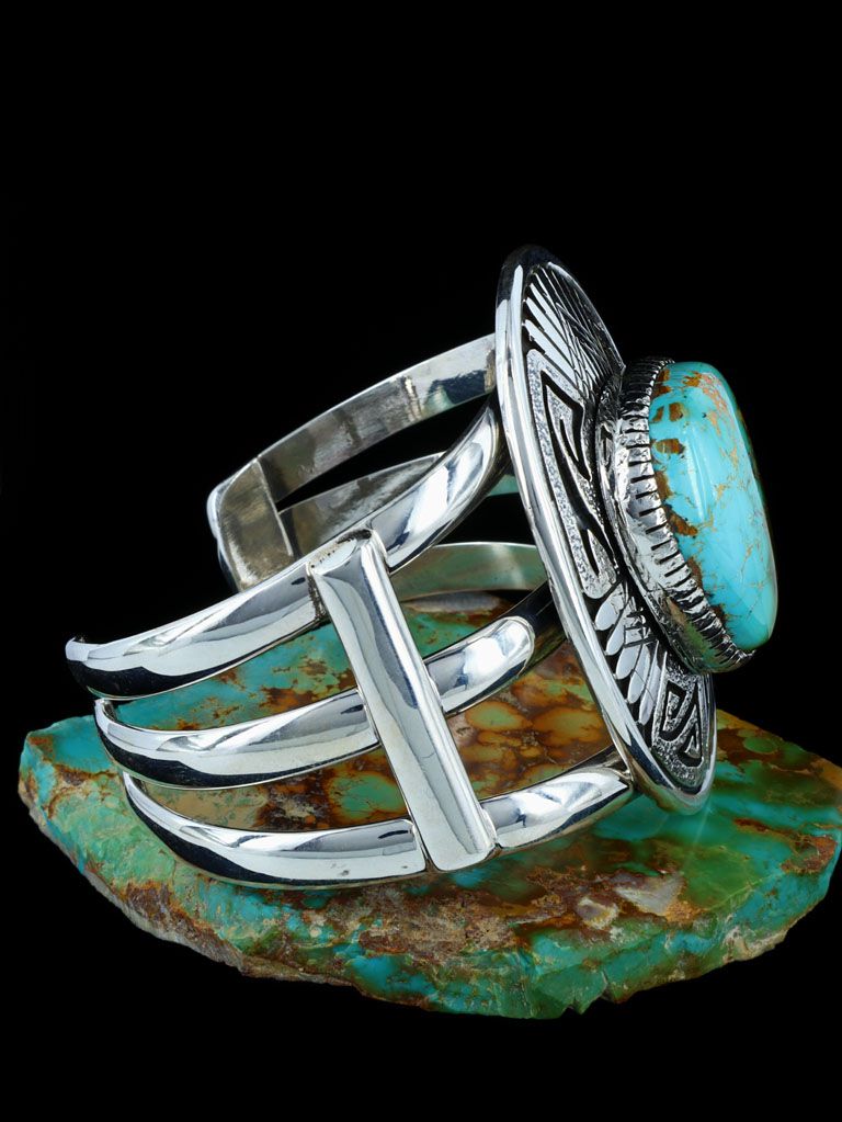 Native American Jewelry Sterling Silver Royston Turquoise Bracelet - PuebloDirect.com