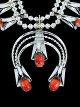 Navajo Spiny Oyster Sterling Silver Squash Blossom Necklace - PuebloDirect.com