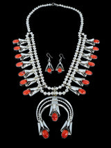 Navajo Spiny Oyster Sterling Silver Squash Blossom Necklace - PuebloDirect.com