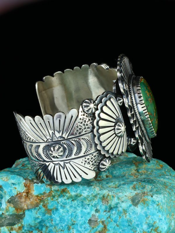 Native American Jewelry Sterling Silver Stone Mountain Turquoise Bracelet - PuebloDirect.com