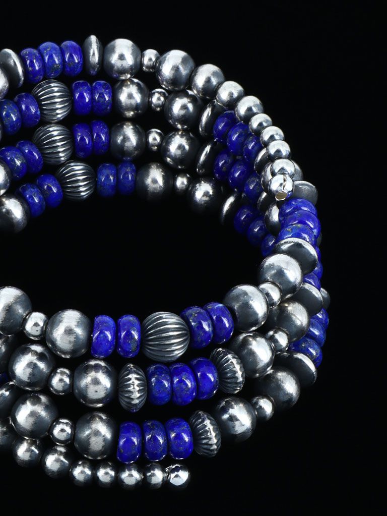 Sterling Silver Lapis Bead Wrap Bracelet - PuebloDirect.com