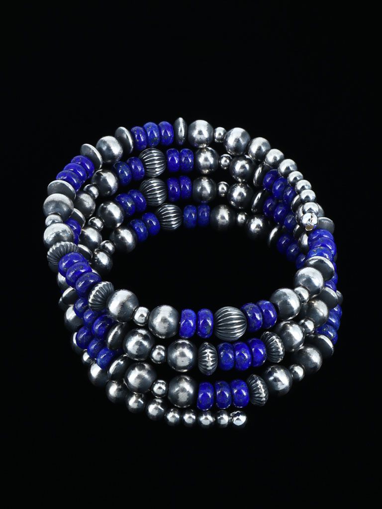 Sterling Silver Lapis Bead Wrap Bracelet - PuebloDirect.com