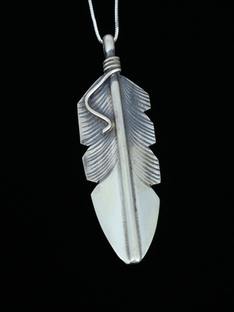 Native American Sterling Silver Feather Pendant - PuebloDirect.com