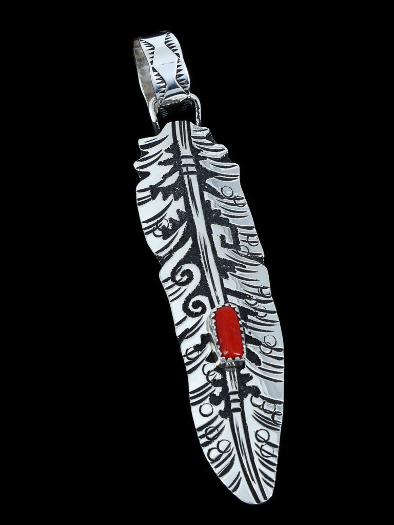 Native American Sterling Silver Overlay Feather Pendant - PuebloDirect.com