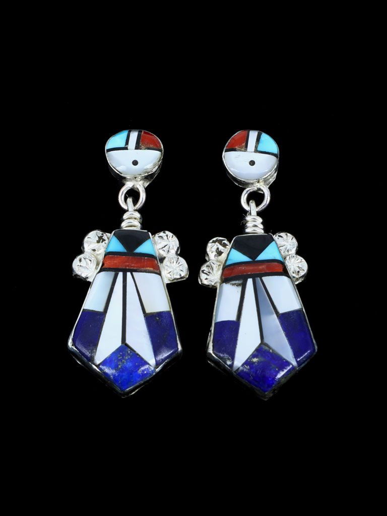 Sterling Silver Zuni Inlay Lapis and Mother of Pearl Post Earrings - PuebloDirect.com
