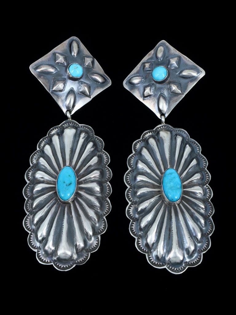 Navajo Turquoise Sterling Silver Earrings - PuebloDirect.com
