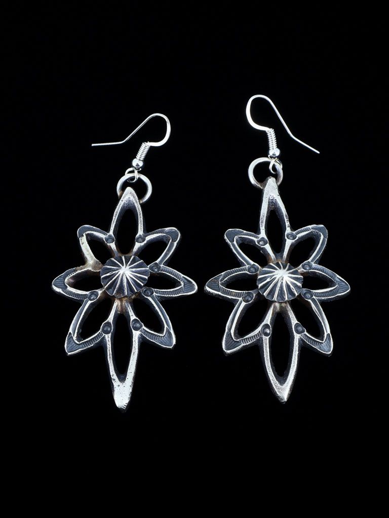 Navajo Sterling Silver Dangle Earrings - PuebloDirect.com
