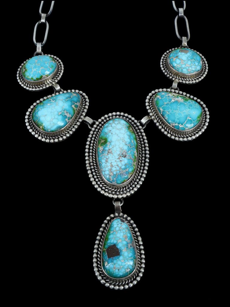 Native American Jewelry Sonoran Turquoise Sterling Silver Necklace - PuebloDirect.com
