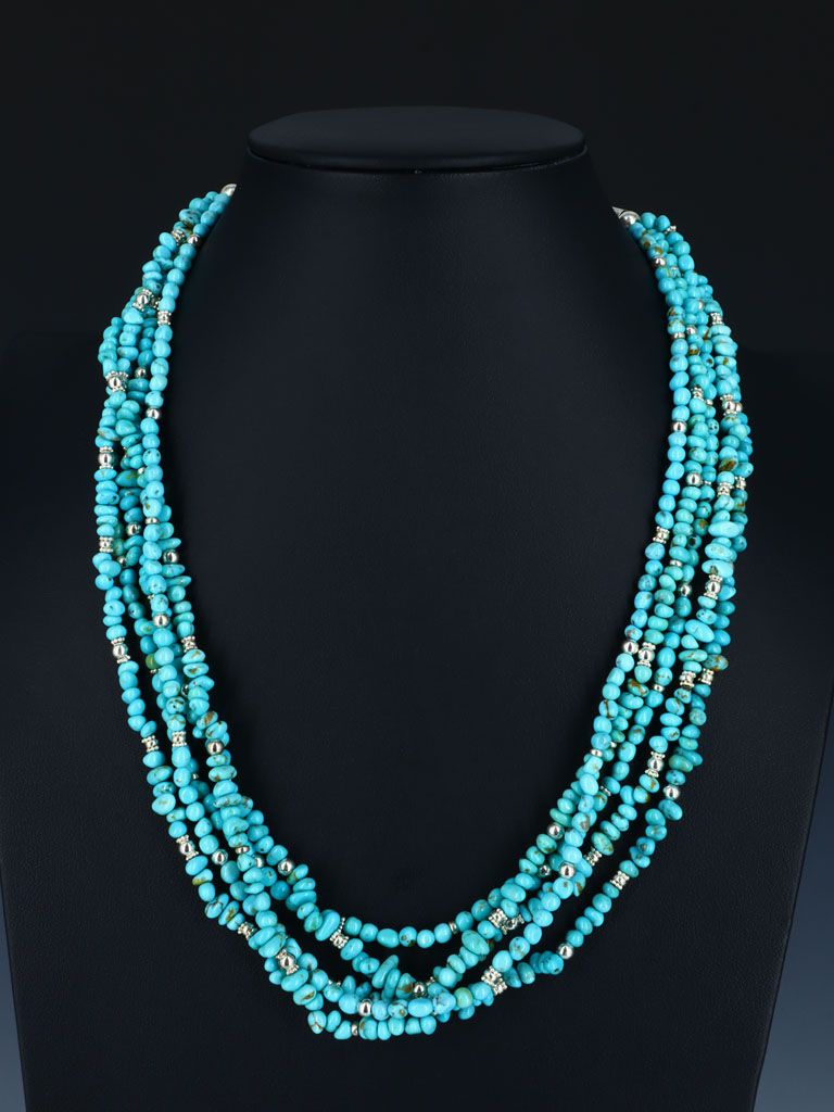 Multi-Strand Native American Jewelry Campitos Turquoise Beaded Necklace - PuebloDirect.com