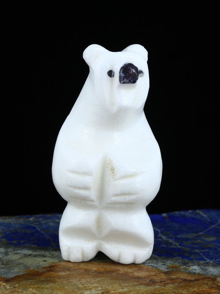White Marble Polar Bear Zuni Fetish - PuebloDirect.com