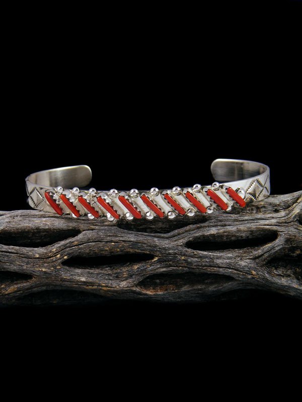 Native American Zuni Needlepoint Coral Bracelet - PuebloDirect.com
