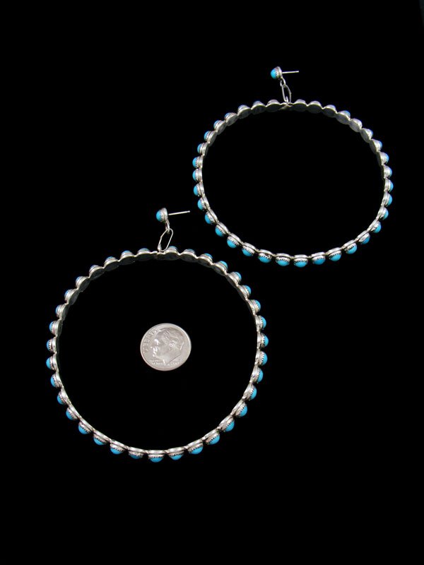 Large Zuni Turquoise Full Hoop Post Earrings - PuebloDirect.com