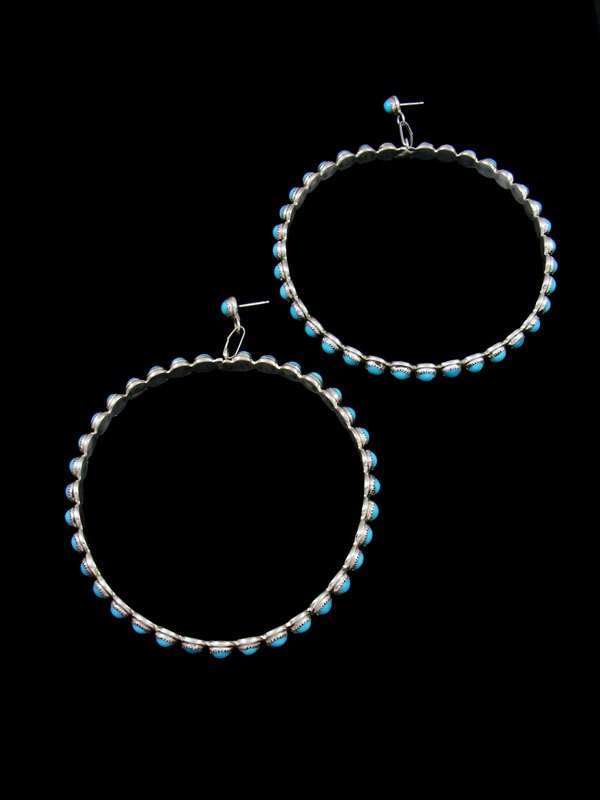 Large Zuni Turquoise Full Hoop Post Earrings - PuebloDirect.com