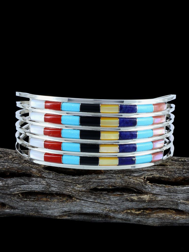 Native American Zuni Turquoise and Coral Inlay Bracelet - PuebloDirect.com